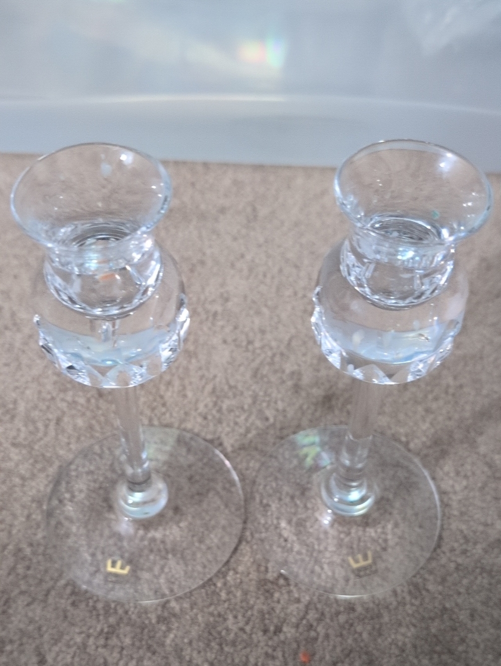 Vintage Kosta Boda crystal Prince candlestick Set designed by Göran Warff.